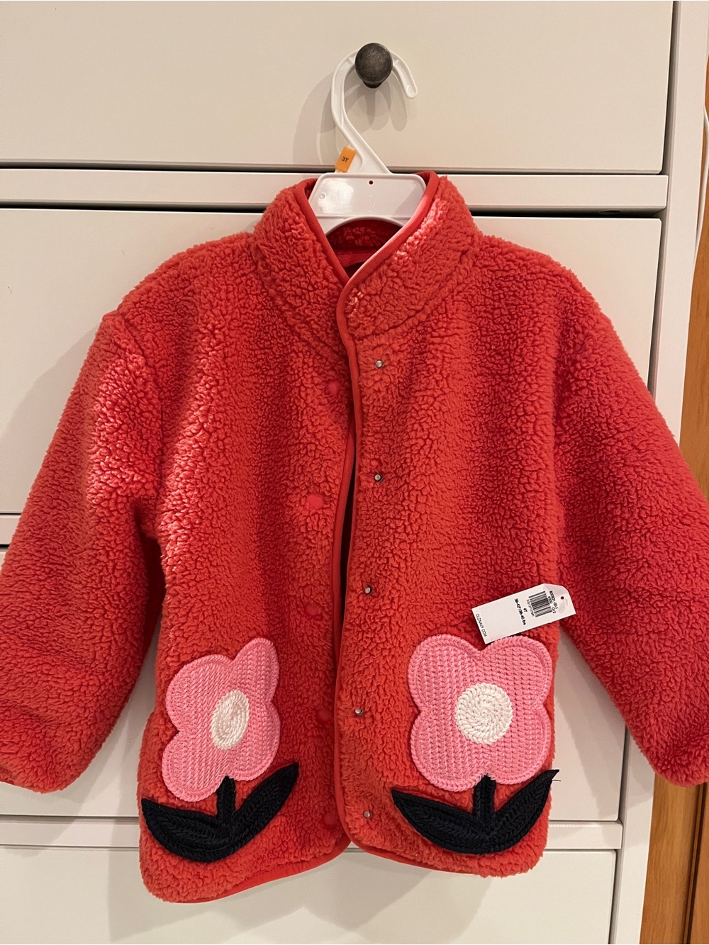 Old Navy Toddler Girls Sherpa Jacket with Pink Flower Patches, NWT, 4T